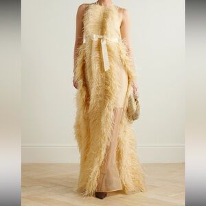 Elegant Feathered Yellow Gown by huishan zhang
